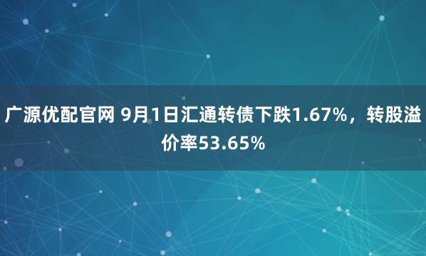 广源优配官网 9月1日汇通转债下跌1.67%，转股溢价率53.65%